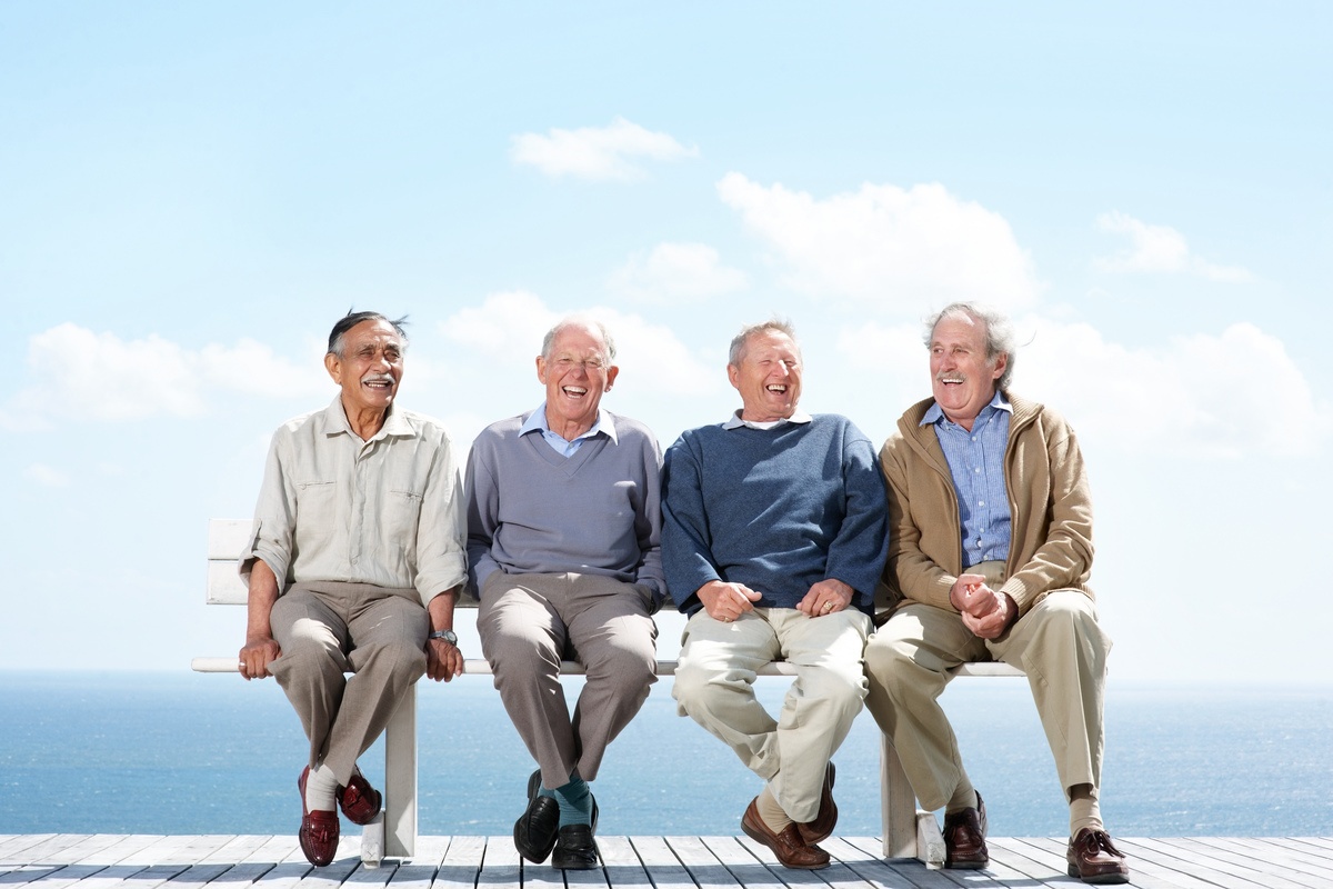 Group of old male friends enjoying themselves - Outdoor